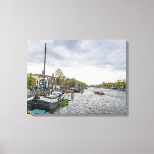 Amsterdam Boote auf einem Canal Canvas Print Leinwanddruck