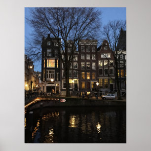 Amsterdam Canal Abend Night Glow Foto Poster