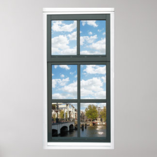 Amsterdam Canal Cityscape Fake Window View Poster