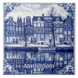 Amsterdam canal Delft Blue style Ceramic Tile Fliese