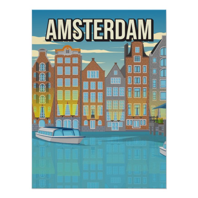 Amsterdam Canal House Art Print Netherlands Travel Poster (Vorderseite)