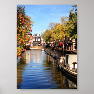 Amsterdam Canal Houseboards Ende Sommer Foto Poster