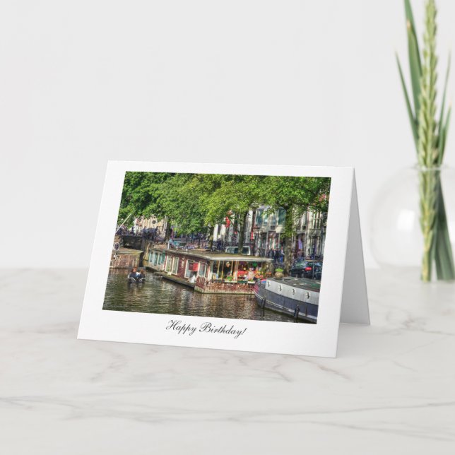 Amsterdam Canal Houseboat - Happy Birthday Karte (Vorderseite)