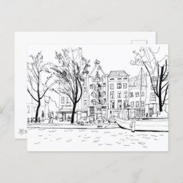 Amsterdam Canal Houses Black and White Sketch Postkarte