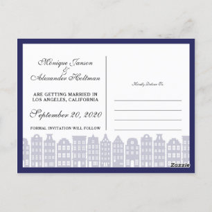 Amsterdam Canal Houses Dutch Save the Date Blue Postkarte