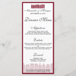 Amsterdam Canal Houses Dutch Wedding Dinner Menu Menükarte