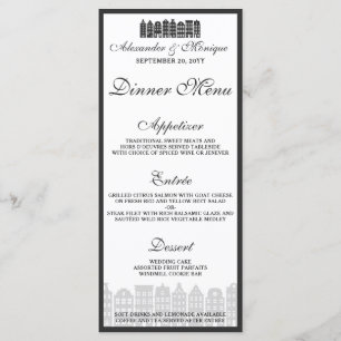 Amsterdam Canal Houses Dutch Wedding Dinner Menu Menükarte