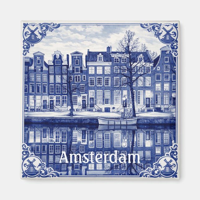 Amsterdam canal houses square magnet (Vorne)