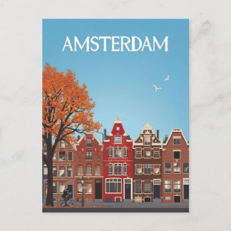 Amsterdam Canal Houses Vintage Travel Art Postkarte