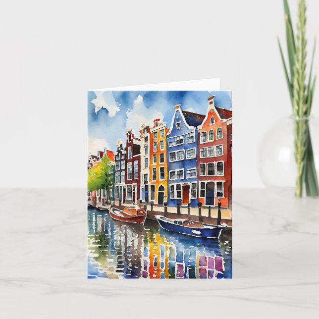 Amsterdam Canal Houses Watercolor Stationery Karte (Vorderseite)
