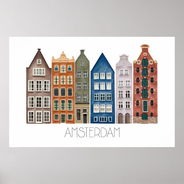 Amsterdam Canal Illustriert Art Print Poster (Vorne)
