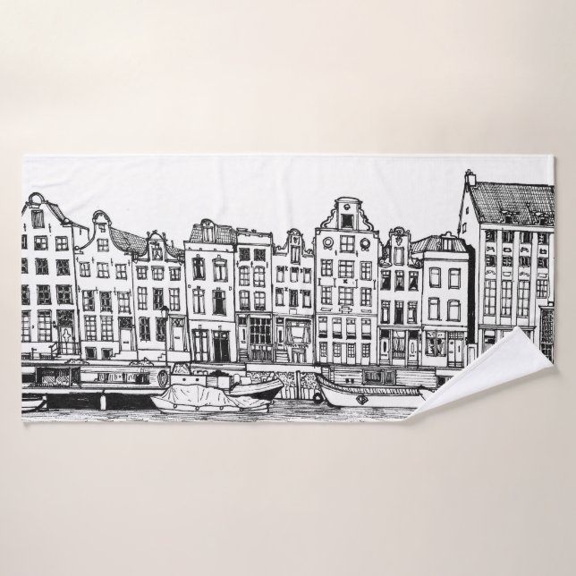 Amsterdam Canal Netherlands Cityscape Illustration Badehandtuch (Badehandtuch)