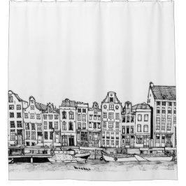 Amsterdam Canal Netherlands Cityscape Illustration Duschvorhang