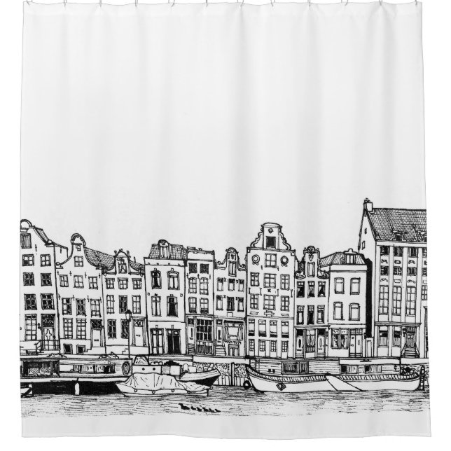 Amsterdam Canal Netherlands Cityscape Illustration Duschvorhang (Vorderseite)