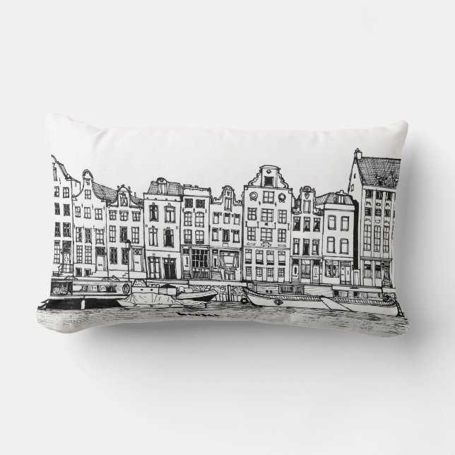 Amsterdam Canal Netherlands Cityscape Illustration Lendenkissen (Vorderseite)