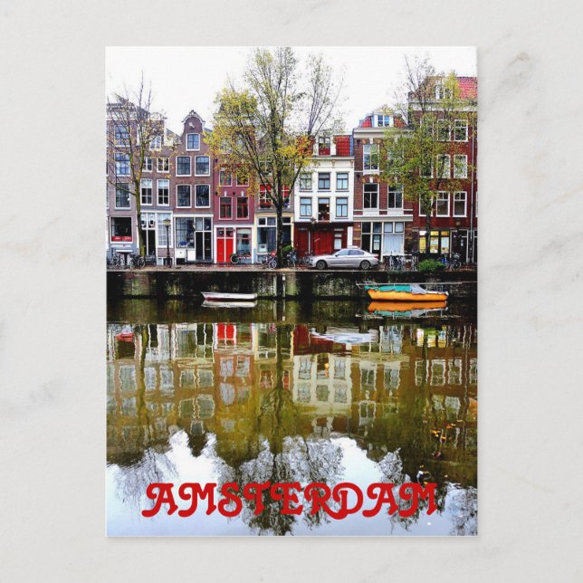 Amsterdam Canal Rainy Spring Day Postkarte (Vorderseite)