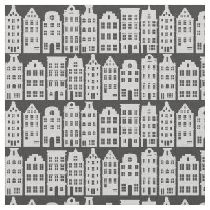 Amsterdam Canal Row Houses Charcoal Silver Muster Stoff