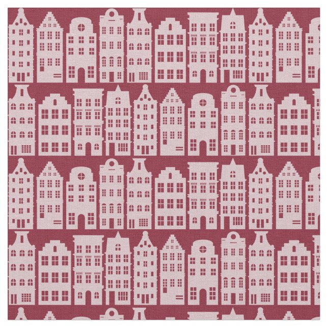 Amsterdam Canal Row Houses Marsala Red Pattern Stoff (Nahaufnahme)