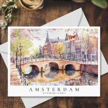 Amsterdam Canal Watercolor Niederlande Reise