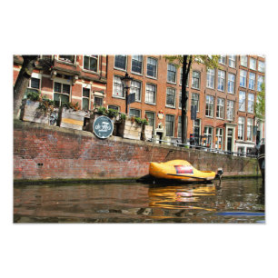 Amsterdam Canal, Wooden Shoe Boat Fotodruck