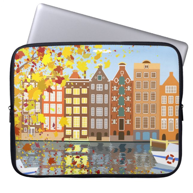Amsterdam City Canal Herbst farbenfroher Laptop-Si Laptopschutzhülle (Vorderseite)