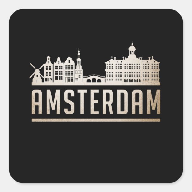 Amsterdam City Cityscape Skyline Funny Gift Idee Quadratischer Aufkleber (Vorderseite)