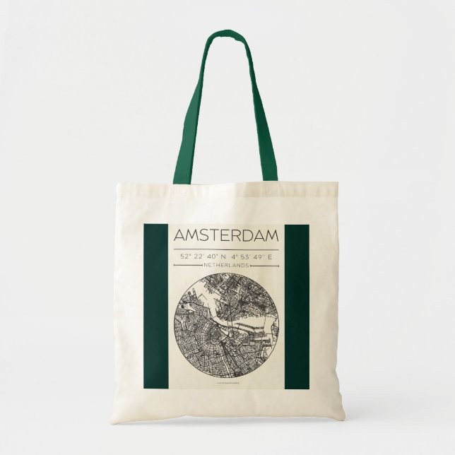 Amsterdam City Map Tote Bag Minimal Travel Design Tragetasche (Vorne)