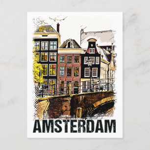 Amsterdam City Streets Vintage Travel Poste Postkarte