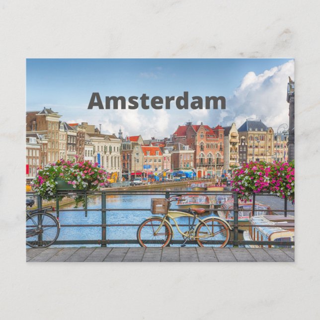 Amsterdam City View - Alte Gebäude, Fluss, Boote Postkarte (Vorderseite)