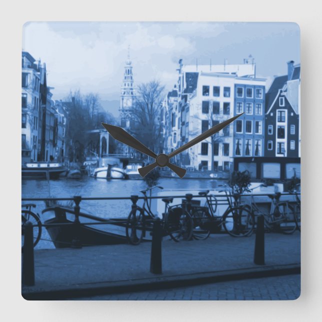 Amsterdam City View Delsoftware-Style Wall Clock Quadratische Wanduhr (Vorderseite)