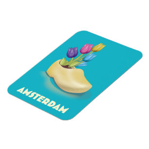 Amsterdam Cloggs and Tulips Reiseplakat. Magnet