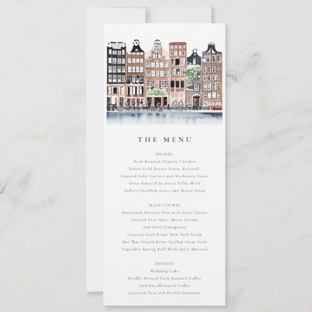 Amsterdam Dutch Canal Landscape Wedding Menu Card Einladung (Vorderseite)