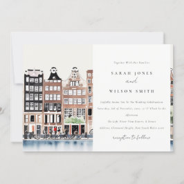 Amsterdam Dutch Canal Watercolor Landscape Wedding Einladung