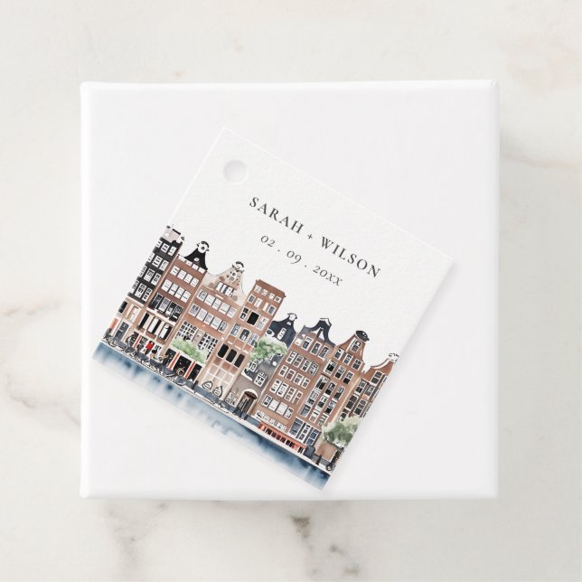 Amsterdam Dutch Canal Watercolor Landscape Wedding Geschenkanhänger (Beispiel)