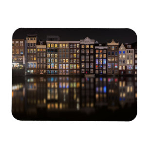 Amsterdam-Häuser mit bunten Lichtern in der Nacht Magnet