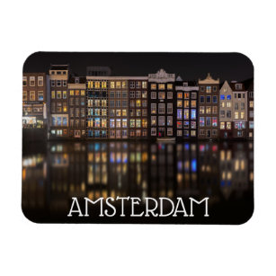 Amsterdam-Häuser mit bunten Lichtern in der Nacht Magnet
