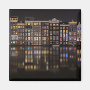 Amsterdam-Häuser mit bunten Lichtern in der Nacht Magnet