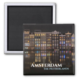 Amsterdam-Häuser mit bunten Lichtern in der Nacht Magnet