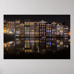 Amsterdam-Häuser mit farbenfrohen Lichtern in der Poster