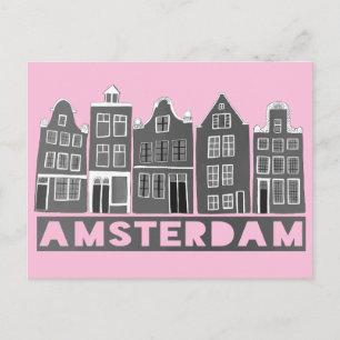 Amsterdam Holland Canal Houses Reisen Schwarz-weiß Postkarte
