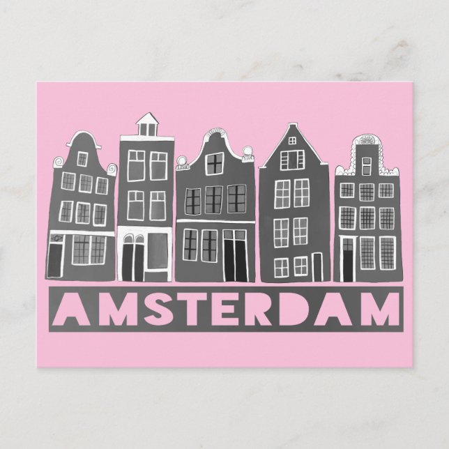 Amsterdam Holland Canal Houses Reisen Schwarz-weiß Postkarte (Vorderseite)