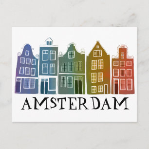Amsterdam Holland Canal Houses Travel Colorful Postkarte