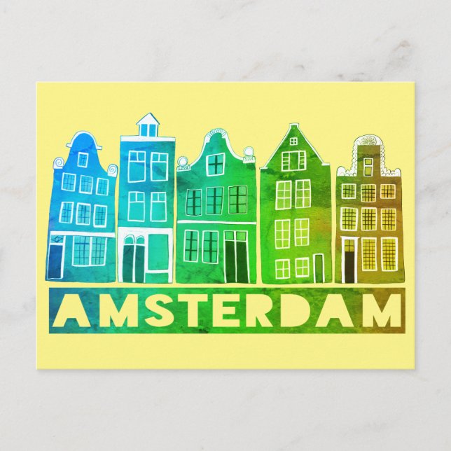 Amsterdam Holland Canal Houses Travel Colorful Postkarte (Vorderseite)