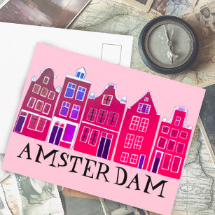 Amsterdam Holland Canal Houses Travel Europe Postkarte