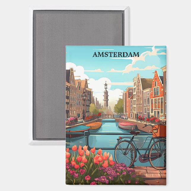 Amsterdam Holland Canal View Magnet (Vorderseite/Rückseite)