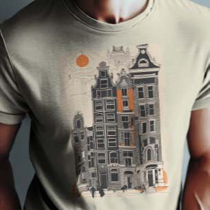 Amsterdam Holland Vintag Street Houses Travel Art T-Shirt