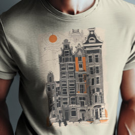 Amsterdam Holland Vintag Street Houses Travel Art T-Shirt