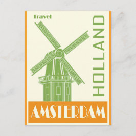 Amsterdam Holland Vintag Windmill Travel Postkarte