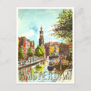 Amsterdam Holland Vintage Reise Postkarte