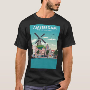Amsterdam Holland Windmühle Reiseposter T-Shirt